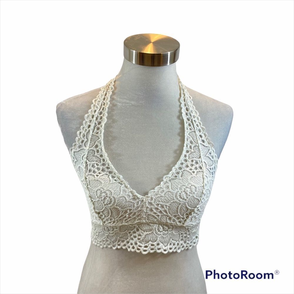 Aerie White Halter Open Back Lace‎ Bralette Medium